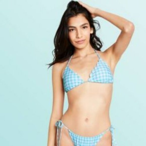 Stoney Clover Lane X Target Swim Bottom NWT Blue Gingham Check String Bikini XS - Picture 2 of 9